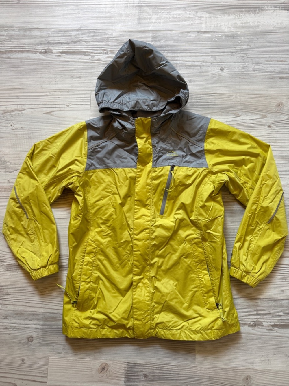 L.L.Bean Youth Trail Model Fleece Lined Colorblock Rain Jacket, Size Lg (14-16)